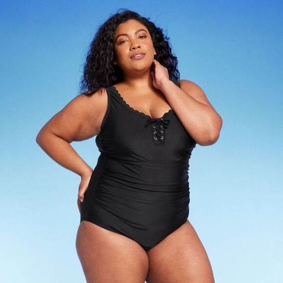 Kona Sol -  Women's Plus Swimwear Black 14 Grommet Sc Black - Picture 1 of 4